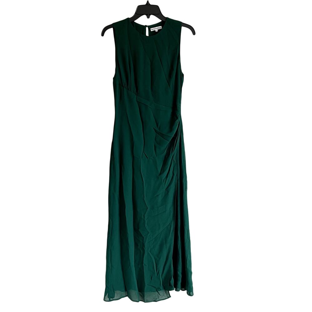 Reformation Dress Ledger Maxi Chiffon High Neck in Sycamore Green size 2 UB - Picture 3 of 9